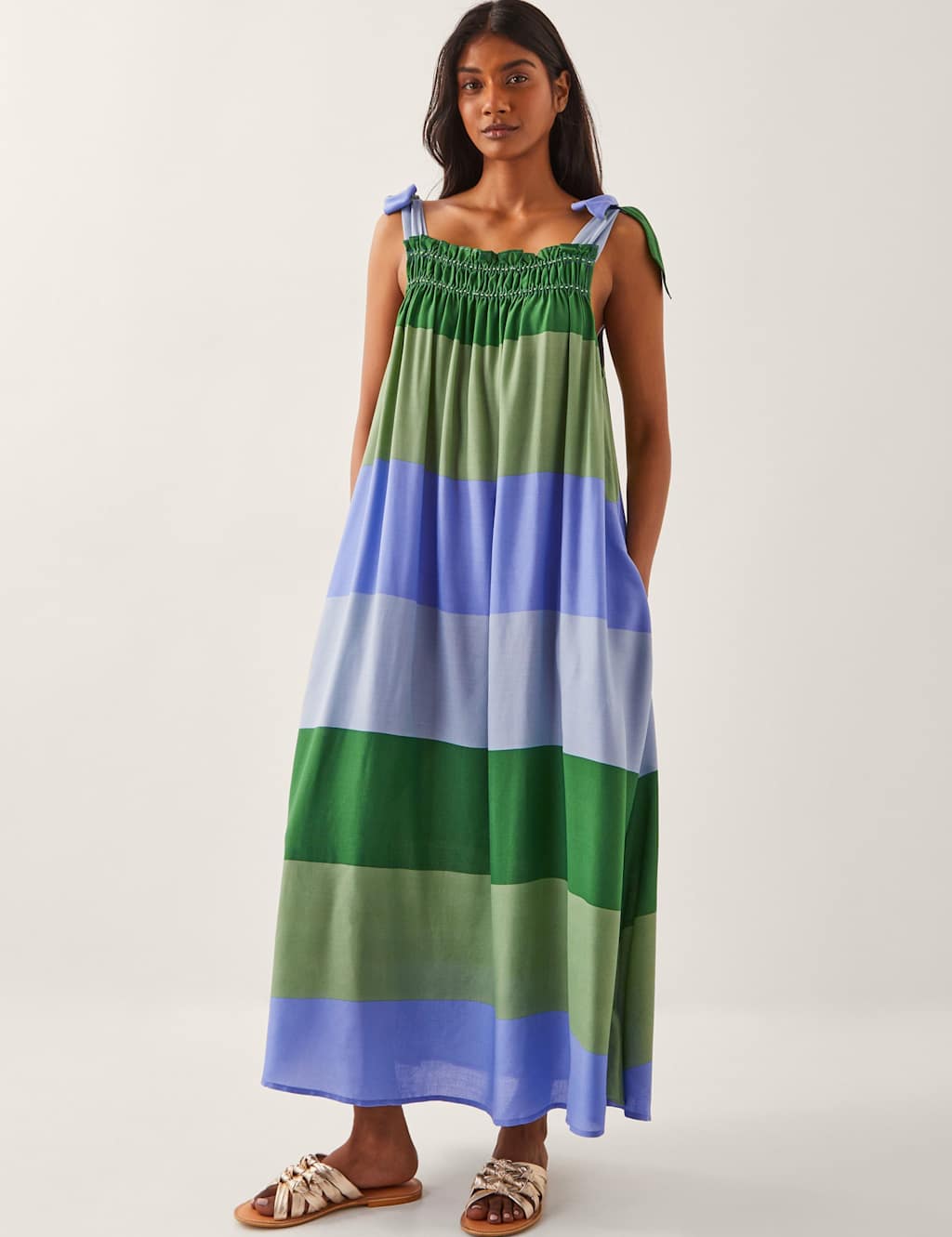 Monsoon Women's Printed Square Neck Maxi Slip Dress - Blue Mix, Blue Mix