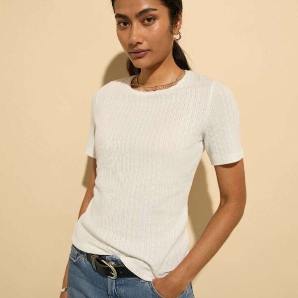 Baukjen Women's Pure Cotton Ribbed T-Shirt - 16 - White, White