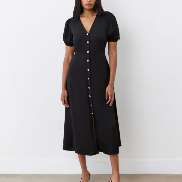 Finery London Women's Crepe Midi Tea Dress - 14 - Black, Black