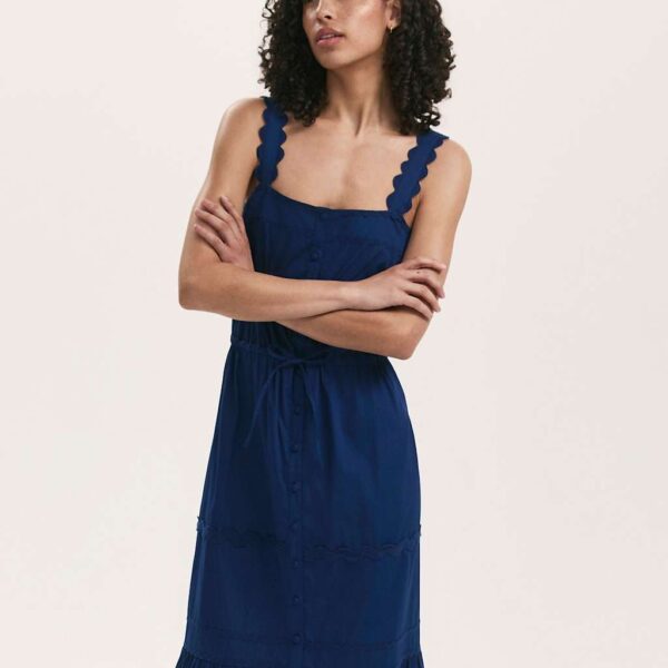 Finery London Women's Pure Cotton Square Neck Midi Tiered Dress - 16 - Indigo, Red,Indigo