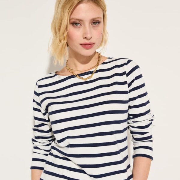 Baukjen Women's Pure Cotton Striped Round Neck Top - 16 - Indigo Mix, Orange Mix,Indigo Mix