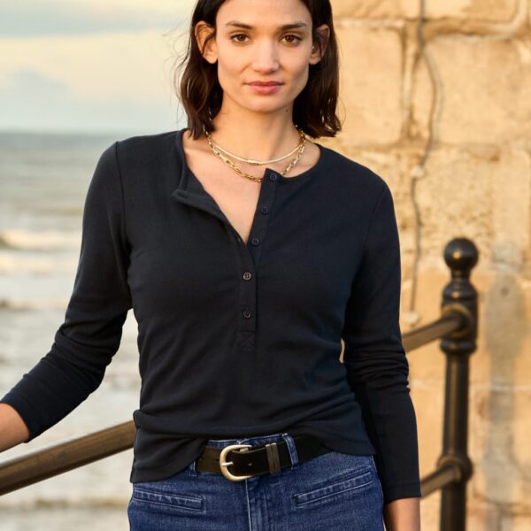 Baukjen Women's Cotton Blend Round Neck Henley Top - 16 - Navy, Navy