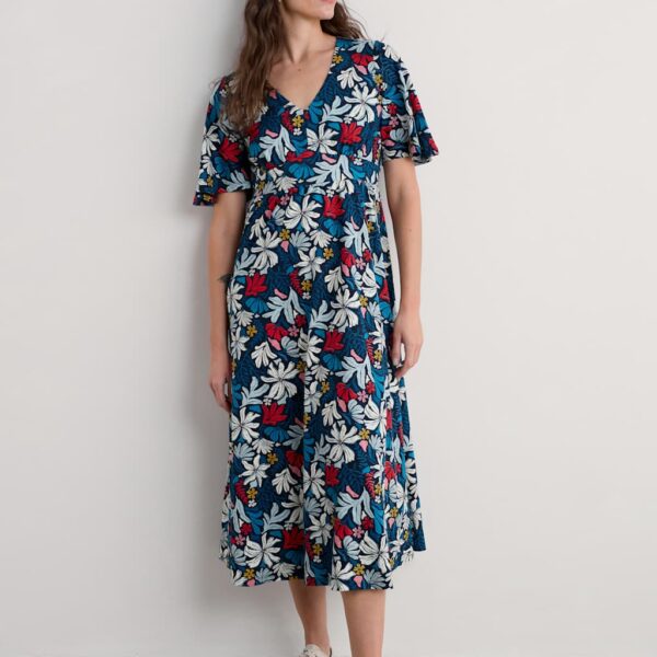 Seasalt Cornwall Women's Pure Cotton Floral Half Sleeve Midaxi Dress - 14REG - Multi, Multi