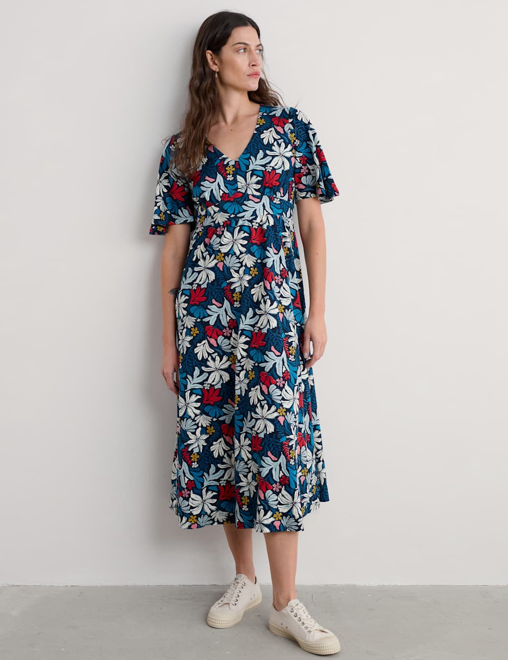 Seasalt Cornwall Women's Pure Cotton Floral Half Sleeve Midaxi Dress - 14REG - Multi, Multi