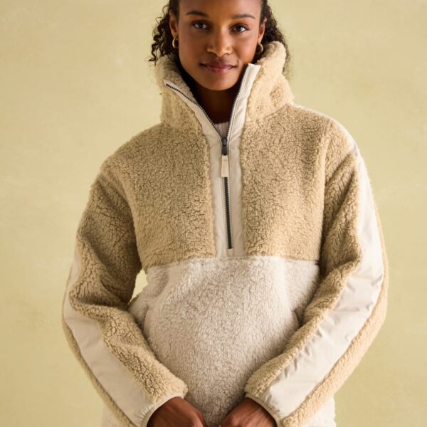 Joules Women's Borg High Neck Jacket - 20 - Beige, Beige