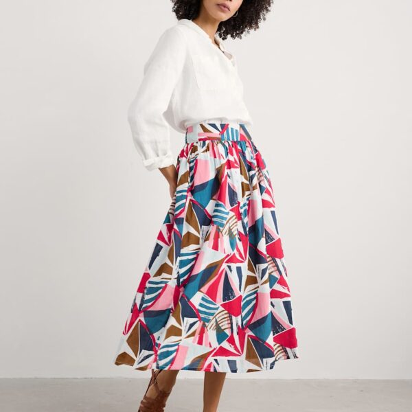 Seasalt Cornwall Women's Pure Cotton Printed Midi A-Line Skirt - 16 - Multi, Multi