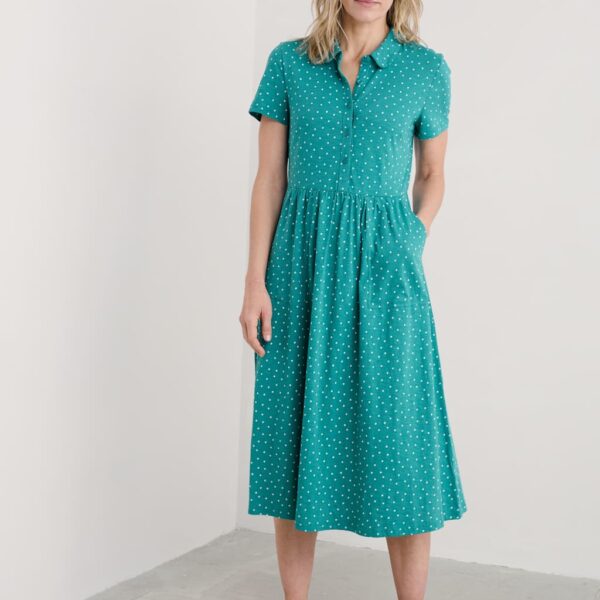 Seasalt Cornwall Women's Pure Cotton Polka Dot Midi Shirt Dress - 18 - Teal Mix, Teal Mix