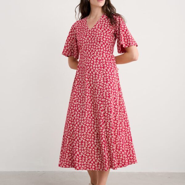 Seasalt Cornwall Women's Cotton Rich Floral Midaxi Skater Dress - 12REG - Red Mix, Red Mix