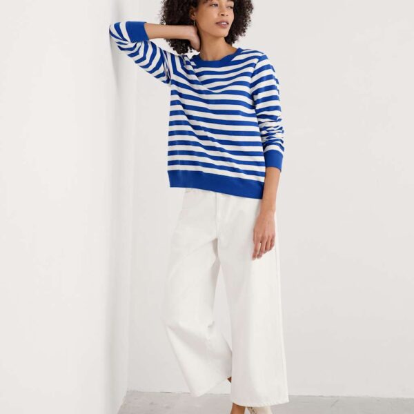 Seasalt Cornwall Women's Pure Cotton Striped Crew Neck Sweatshirt - 20 - Blue Mix, Blue Mix