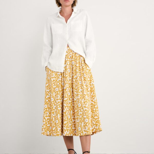 Seasalt Cornwall Women's Cotton Rich Floral Midi A-Line Skirt - 12 - Yellow Mix, Yellow Mix