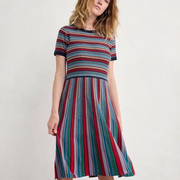 Seasalt Cornwall Women's Pure Cotton Striped Midi Skater Dress - 14 - Multi, Multi