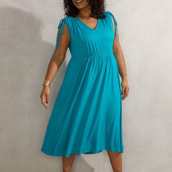 Live Unlimited London Women's Jersey V-Neck Midi Fit & Flare Dress - 18REG - Blue, Blue