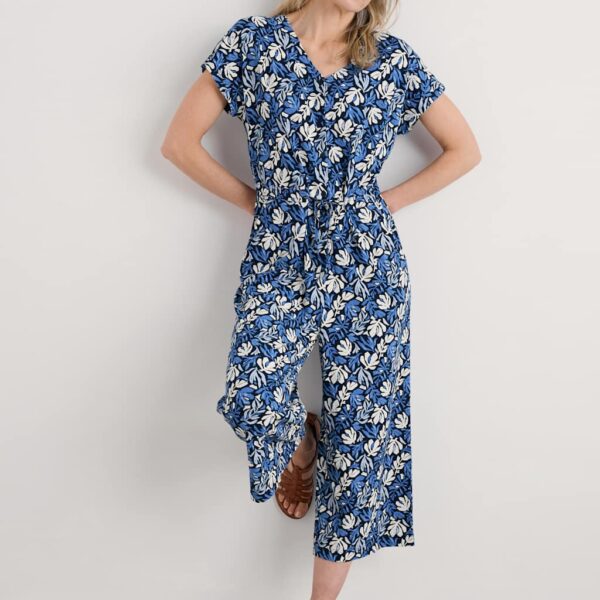 Seasalt Cornwall Women's Cotton Rich Floral Short Sleeve Cropped Jumpsuit - 14 - Navy Mix, Navy Mix