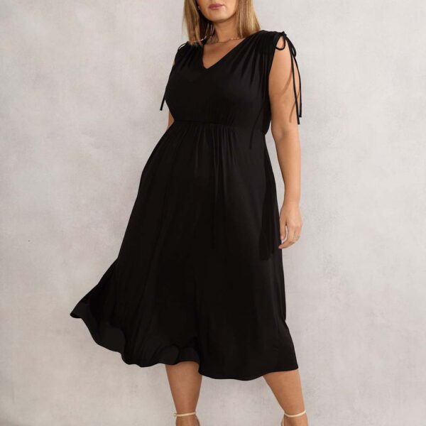 Live Unlimited London Women's Jersey V-Neck Midi Waisted Dress - 20REG - Black, Black
