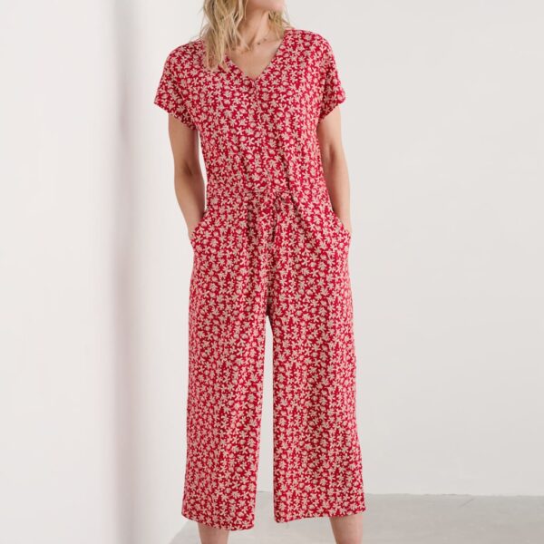 Seasalt Cornwall Women's Cotton Modal Blend Floral Cropped Jumpsuit - 12 - Red Mix, Red Mix