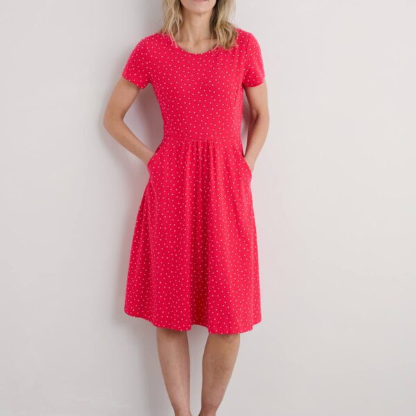 Seasalt Cornwall Women's Pure Cotton Polka Dot Midi Waisted Dress - 14LNG - Red Mix, Red Mix