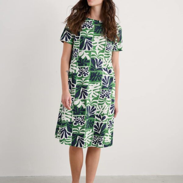 Seasalt Cornwall Women's Pipers Pure Printed Cotton Midi Swing Dress - 12 - Green Mix, Green Mix