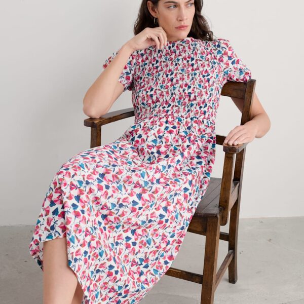 Seasalt Cornwall Women's Pure Cotton Floral Midaxi Waisted Dress - 14REG - Pink Mix, Pink Mix