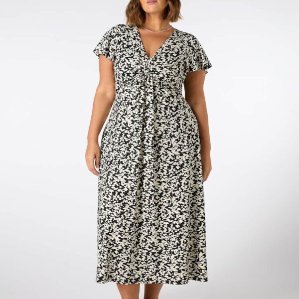 Live Unlimited London Women's Jersey Printed Ruched Midi Tea Dress - 20 - Black Mix, Black Mix