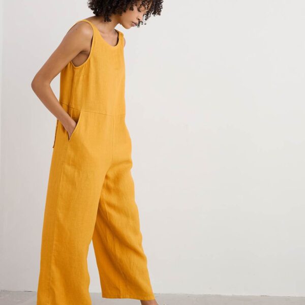 Seasalt Cornwall Women's Pure Linen Sleeveless Jumpsuit - 14 - Yellow, Yellow