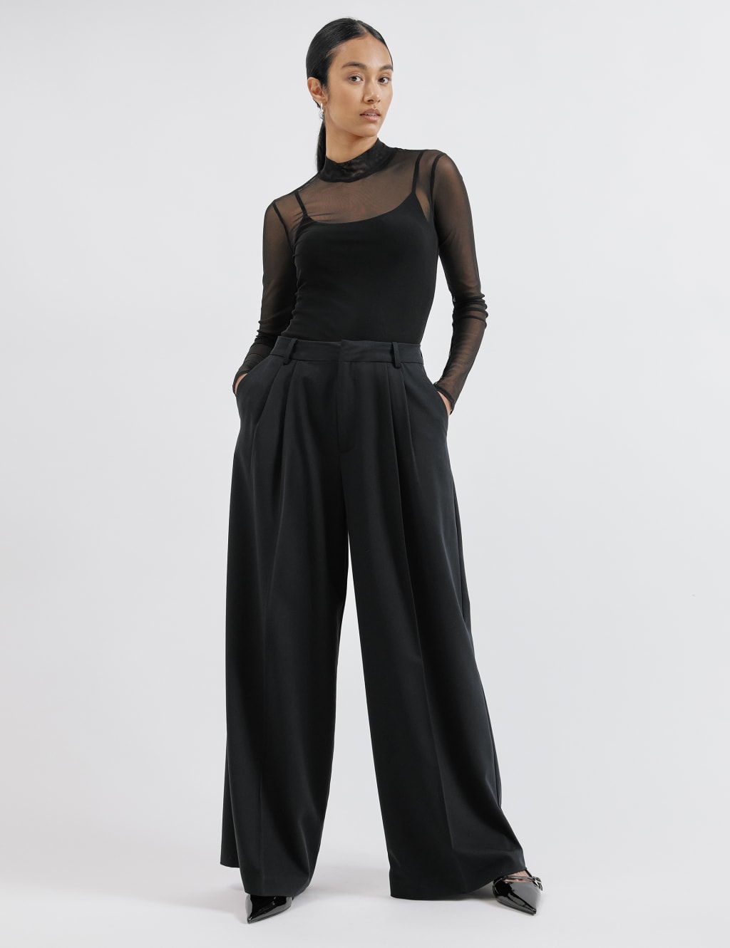 Albaray Women's Pleated Wide Leg Trousers - 14 - Black, Black