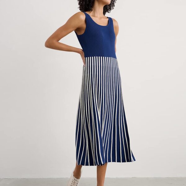 Seasalt Cornwall Women's Sunrise Striped Strappy Midi Skater Dress - 18 - Blue Mix, Blue Mix