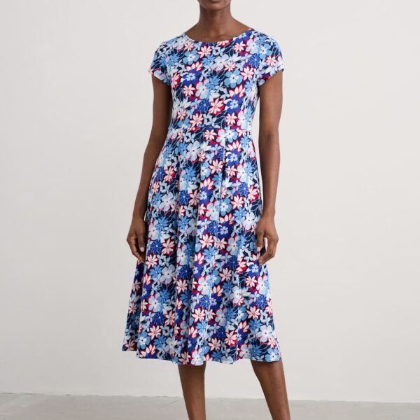 Seasalt Cornwall Women's Cotton Rich Floral Midi Skater Dress - 12LNG - Blue Mix, Blue Mix