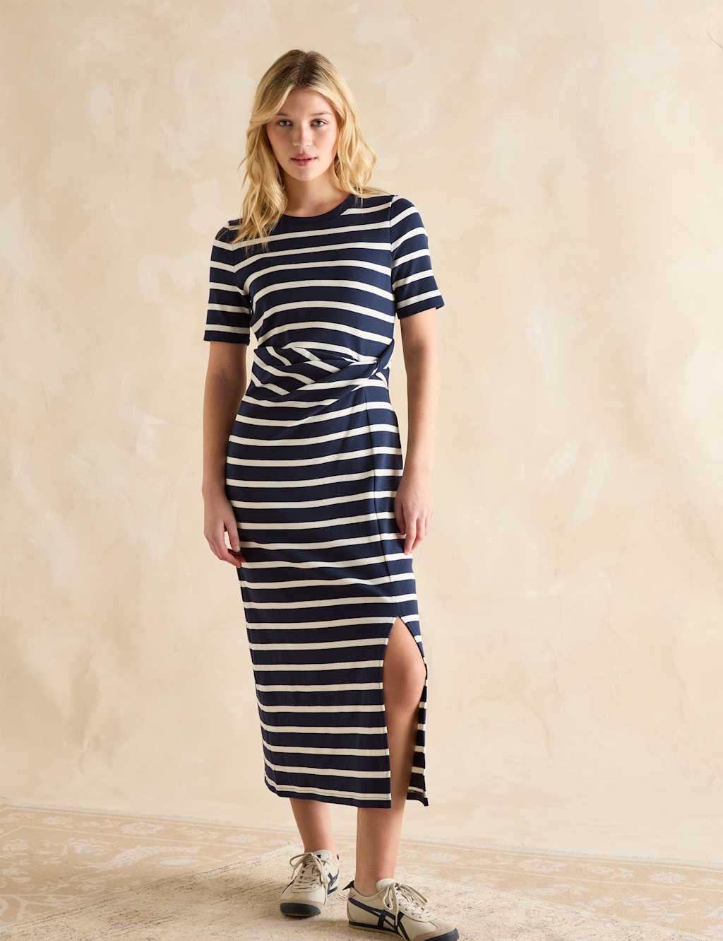 Joules Women's Jersey Striped Midaxi T-Shirt Dress - 12 - Navy Mix, Navy Mix