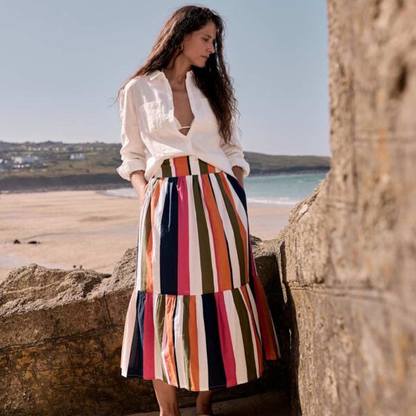 Seasalt Cornwall Women's Pure Cotton Striped Midaxi Tiered Skirt - 26-28 - Multi, Multi