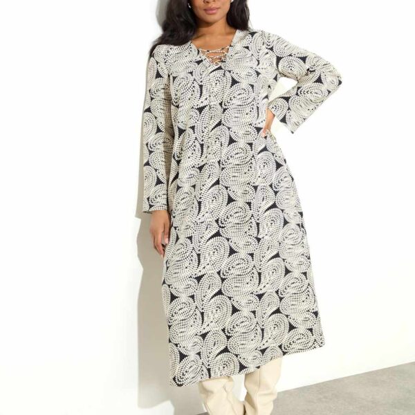 Live Unlimited London Women's Paisley Print V-Neck Midi Swing Dress - 18 - Black Mix, Black Mix