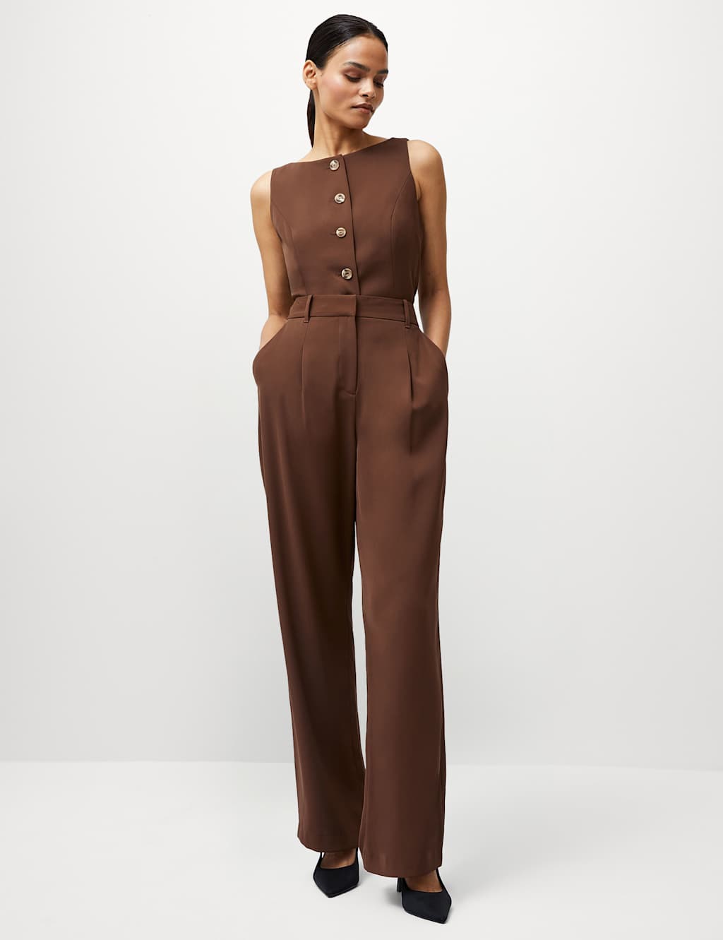 French Connection Women's Pleat Front Straight Leg Trousers - 6 - Brown, Brown