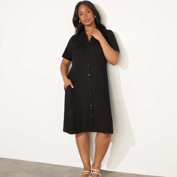 Live Unlimited London Women's Jersey Button Through Midi Shirt Dress - 20 - Black, Navy,Black