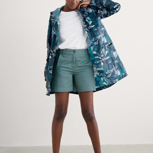 Seasalt Cornwall Women's Geometric Hooded Packaway Rain Jacket - 12-14 - Teal Mix, Teal Mix,Green Mix