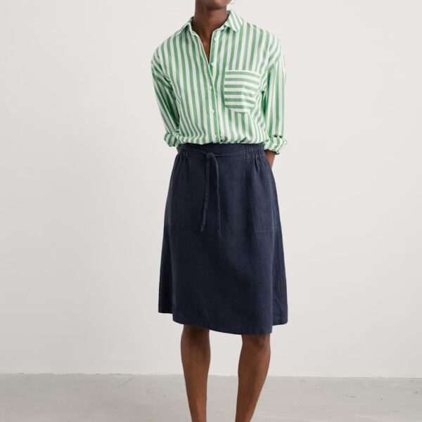 Seasalt Cornwall Women's Pure Linen Knee Length A-Line Skirt - 14 - Navy, Navy