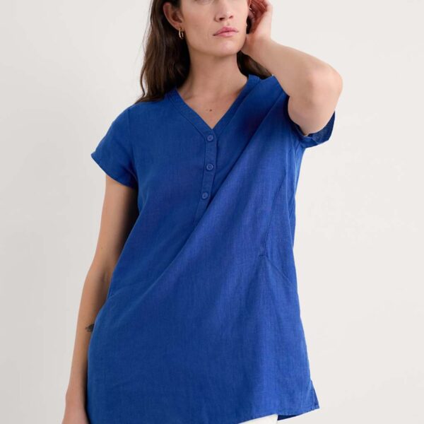 Seasalt Cornwall Women's Pure Linen V-Neck Tunic - 16 - Dark Navy, Dark Navy