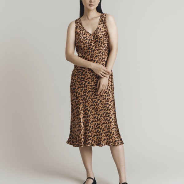 Ghost Women's Satin Jacquard V-Neck Midi Slip Dress - Brown Mix, Brown Mix