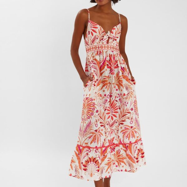 Accessorize Women's Pure Cotton Floral Tie Front Midi Slip Dress - Ivory Mix, Ivory Mix