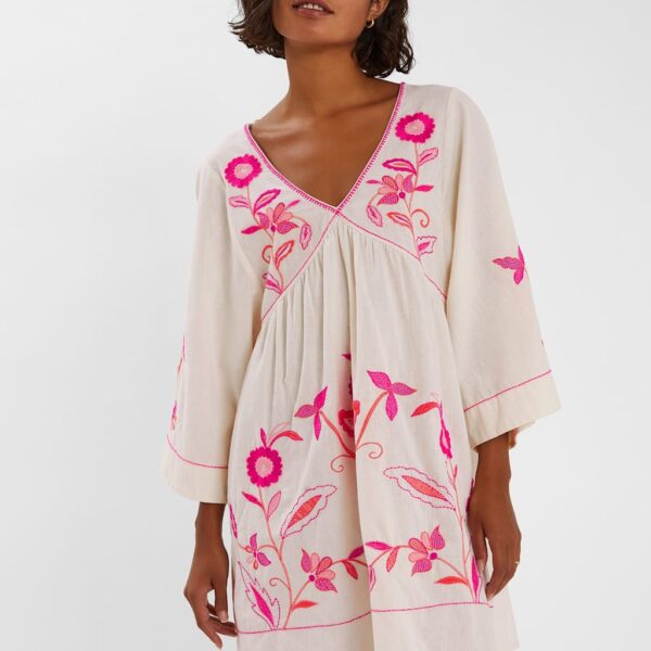 Accessorize Women's Cotton Rich Embroidered Mini Beach Dress - Ivory, Ivory