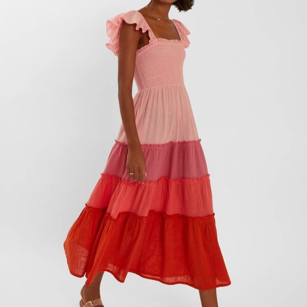 Accessorize Women's Pure Cotton Colour Block Maxi Swing Dress - Pink, Pink