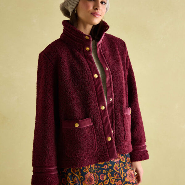 Joules Women's High Neck Fleece Jacket - 12 - Burgundy, Burgundy,Black