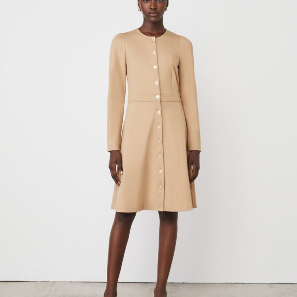 Finery London Women's Ponte Jersey Button Through Waisted Dress - 18 - Brown, Navy,Brown
