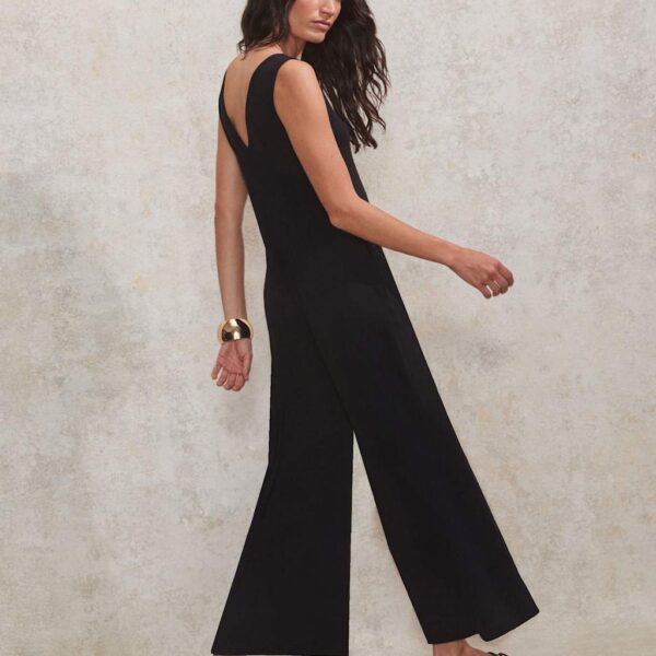 Ro&Zo Women's Jersey V-Neck Ankle Grazer Wide Leg Jumpsuit - 10 - Black, Black
