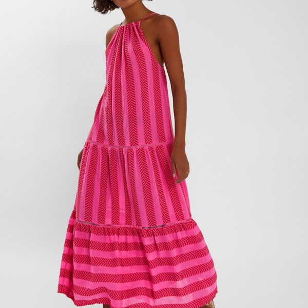 Accessorize Women's Pure Cotton Jacquard Maxi Beach Dress - Pink Mix, Pink Mix