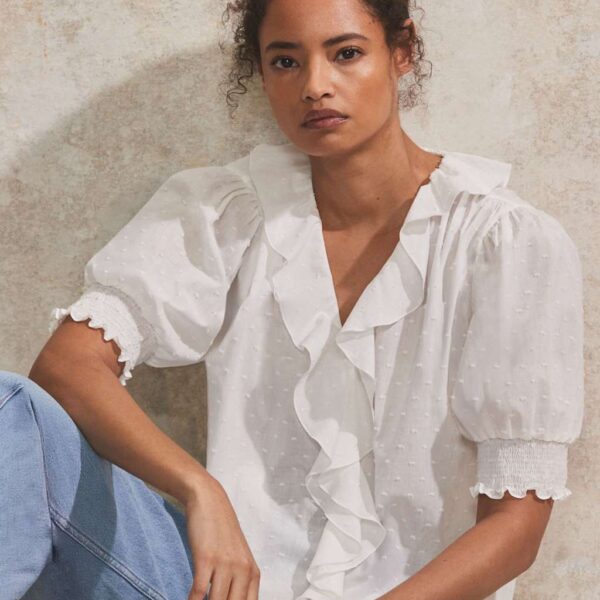 Ro&Zo Women's Pure Cotton Embroidered V-Neck Blouse - 18REG - Ivory, Ivory