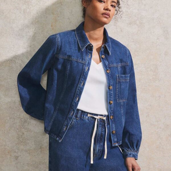 Ro&Zo Women's Denim Cropped Shacket - 12REG - Blue Denim, Blue Denim