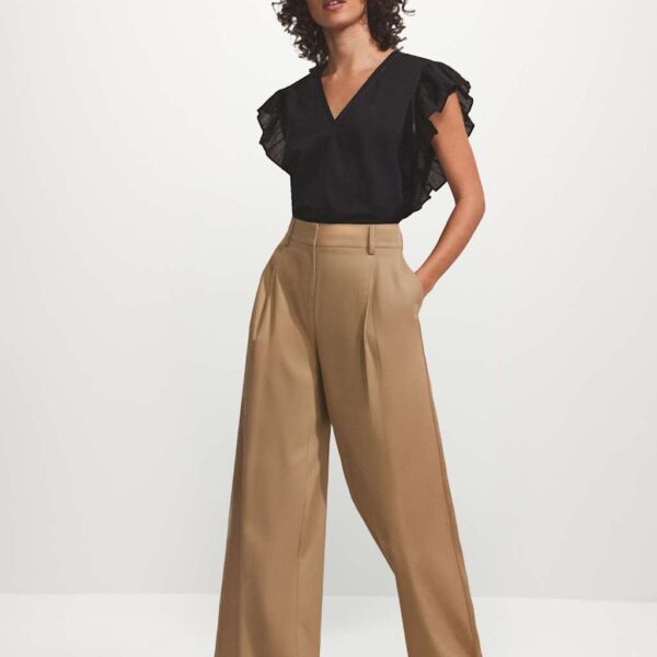 Ro&Zo Women's Pure Cotton Turn Up Wide Leg Chinos - 14REG - Beige, Beige