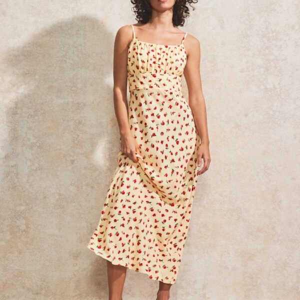 Ro&Zo Women's Floral Round Neck Midi Tea Dress - 14REG - Yellow Mix, Yellow Mix