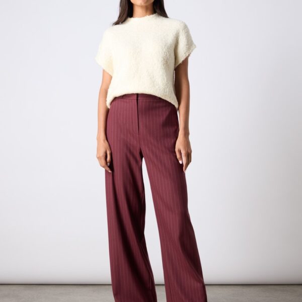 Ro&Zo Women's Pinstripe Wide Leg Trousers - 10REG - Burgundy, Burgundy