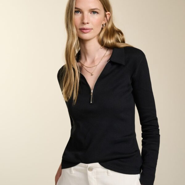 Baukjen Women's Pure Cotton Ribbed Half Zip Top - 8 - Black, Black