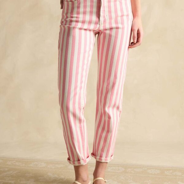 Joules Women's Cotton Rich Denim Striped Ankle Grazer Jeans - 14 - Pink Mix, Pink Mix